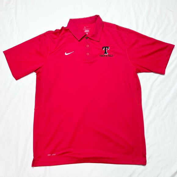 Nike Coaching Dri-Fit Polo Shirt Large Track Field Red 3-Button Short Sleeve - Picture 1 of 6